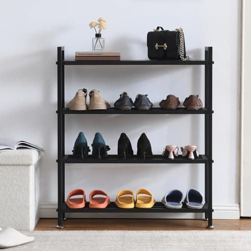 Durable 4-Tier Metal Shoe Rack for 12 Pairs Easy to Assemble