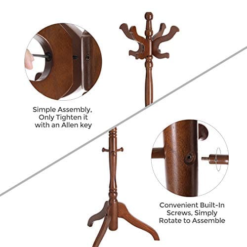 VASAGLE Free-Standing Coat Rack with 11 Hooks, Dark Walnut Base URCR05WN
