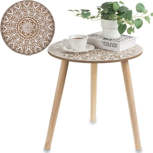 Hanobe Boho White Washed Side Table Set of 2 for Living Room and Bedroom
