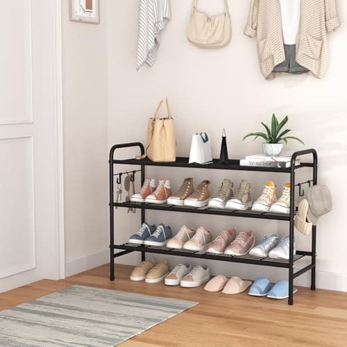 Sturdy 3-Tier Black Metal Shoe Organizer for Front Door, Closet, Garage, Dorm