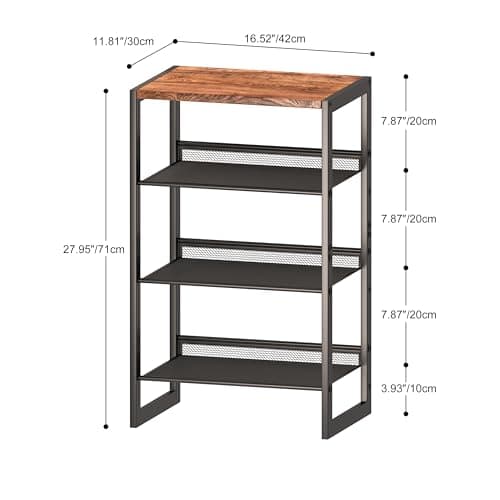 Slim 4-Tier Wood & Mesh Shoe Rack, Space-Saving Entryway Organizer