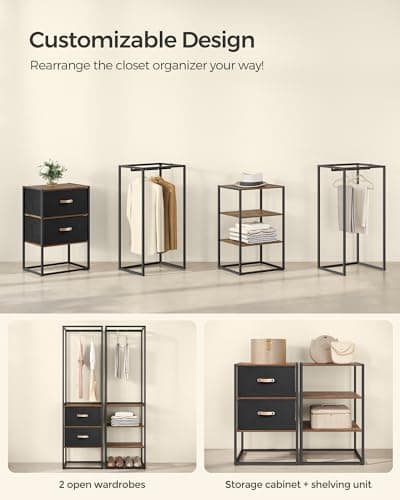 SONGMICS Rustic Brown Freestanding Closet Rack with 2 Drawers & 4 Shelves