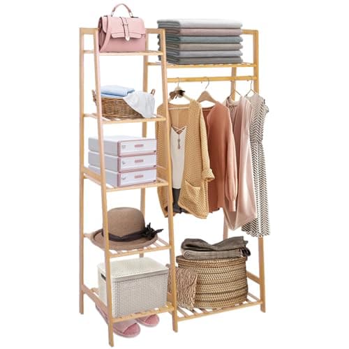 Ufine 7-Tier Bamboo Clothing Rack, Heavy Duty Minimalist Wardrobe Organizer