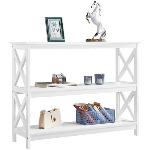 Yaheetech White Narrow Console Table with 3 Shelves for Hallway Living Room
