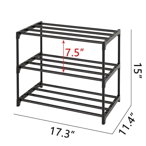 White 3-Tier Metal Shoe Rack for Kids Entryway and Closet (Narrow, 6-8 Pairs)