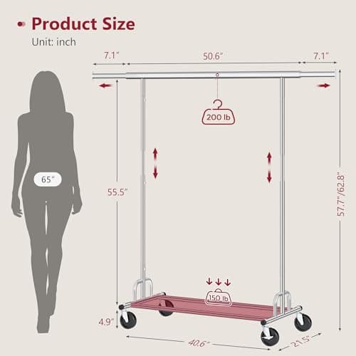 Chrome Heavy Duty Tajsoon Clothes Rack 350 LBS Hanging with Wheels