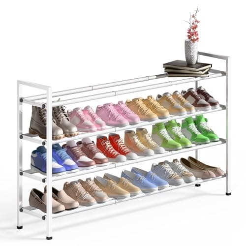 Sturdy White Metal 4-Tier 18"-44" Adjustable Shoe Rack, Stores 20-24 Pairs