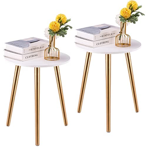 Apicizon White Round Side Table Set of 2, Modern Living Room Nightstand