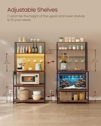 VASAGLE Rustic Brown & Matte Black Coffee Bar with LED Lights UKKS050K01
