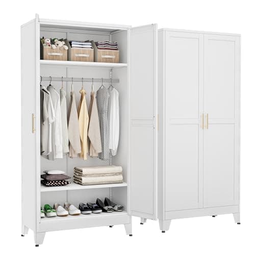 71" Green Metal Storage Cabinet with 2 Doors & Drawers, Hanging Rods for Home Office, Bedroom, Living Room