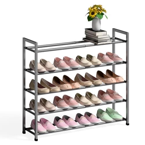 Sturdy 3-Tier Black Metal Shoe Rack for Closet and Front Door