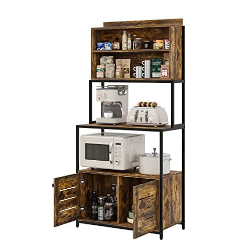 Furniouse Industrial Brown 5-Tier Kitchen Bakers Rack with Power Outlet