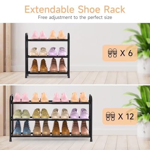 Black 3-Tier Expandable Shoe Rack, Closet and Entryway Storage