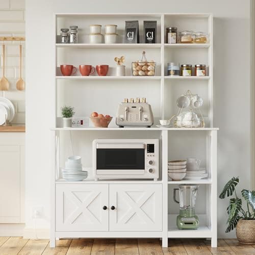 IRONCK 45in Bakers Rack with Power Outlet & Storage, 6-Tier Kitchen Cabinet