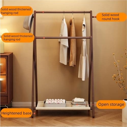 White Foldable Solid Wood Double Rod Clothes Hanger, 81.5cmStorage Rack