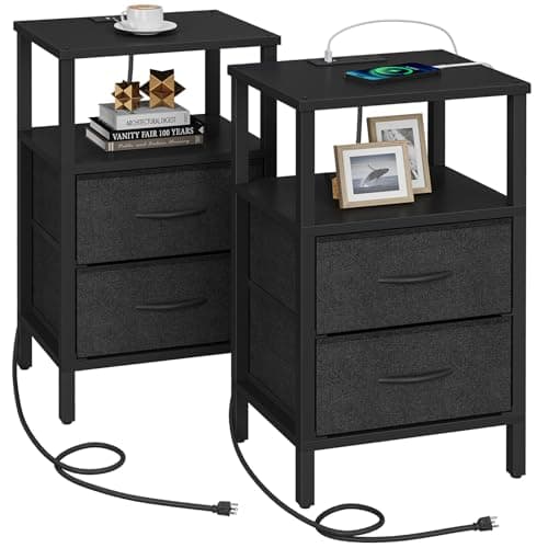 TUTOTAK Brown End Table with Cloth Drawer - Set of 2 TB01BB066