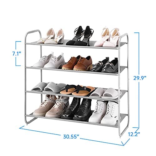 MAX Houser Light Gray 4 Tier Shoe Rack for Entryway Closet