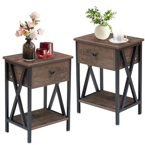 Rustic Nightstand with Drawer for Bedroom Storage