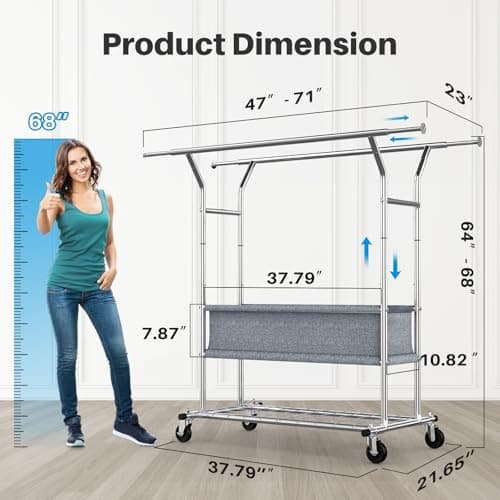 HOKEEPER Heavy Duty Clothing Rack 625LBS Load Adjustable with Wheels & Shelves