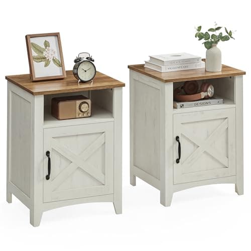 VASAGLE LIRY Collection Rustic White & Honey Brown Farmhouse Nightstand Set of 2