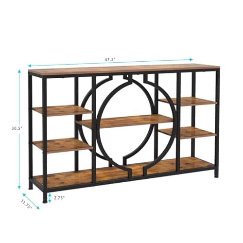 Rustic Brown 47" GiftGo Industrial Console Table with 4 Tier Storage for Entryway and Living Room