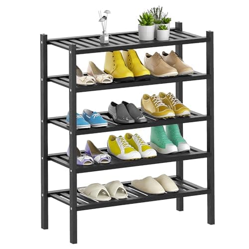 Bamboo 2-Tier Shoe Organizer - White, Free-Standing Closet Storage