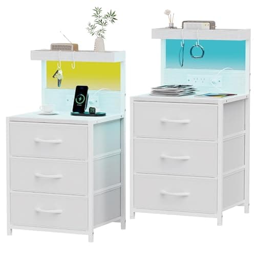 Rustic Brown Nightstand with Charging Station and Storage