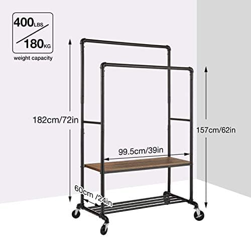 GREENSTELL 39 Inch Sturdy Garment Rack with Double Rods & Shelves (400lb, 62-72 Inch Adjust)