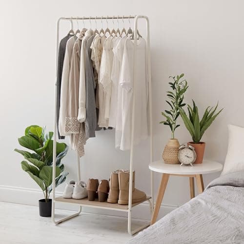 Iris USA Sturdy Freestanding Clothes Rack, White, Hanging & Storage Solution