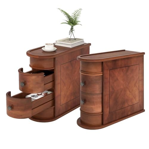 Little Tree End Table Set of 2, Wood with Drawers, Living Room Sofa Side Table