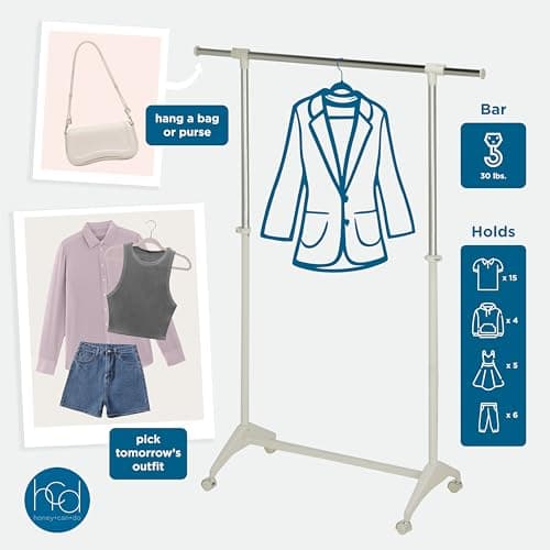 Honey-Can-Do White & Chrome Expandable Clothing Rack with Wheels