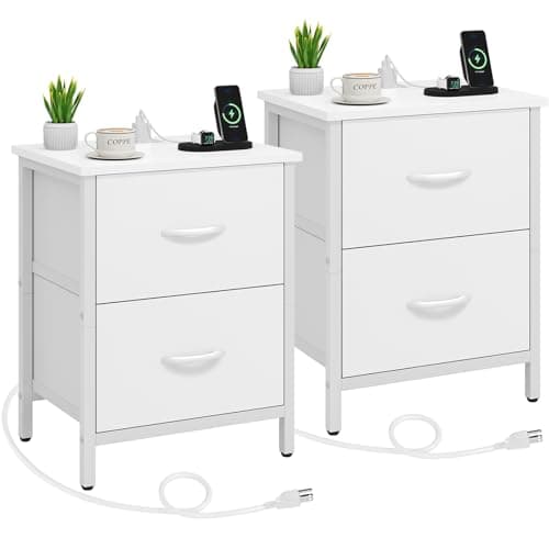 Vagusicc Greige Nightstand Set of 2 with Charging Station