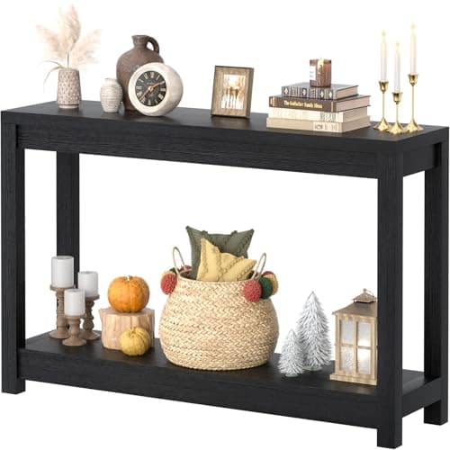 Classical Washed Oak Narrow Entryway Table with Storage, Easy Assembly, 32"