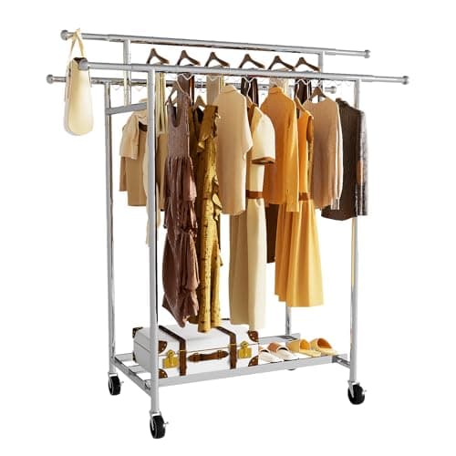 700-Lb Stainless Steel Garment Rack with 4 Rolling Wheels