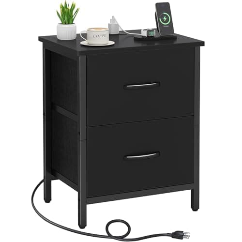 Vagusicc Greige Nightstand Set of 2 with Charging Station