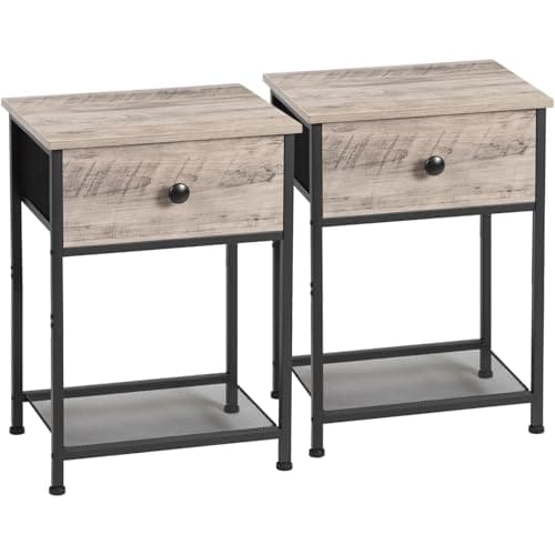 AMHANCIBLE Rusic Brown Night Stand Set with Fabric Drawer HET03SDBR