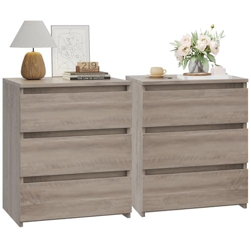 Fotosok White 3-Drawer Nightstand with Cut-Out Handle