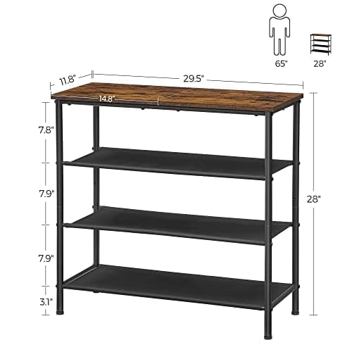VASAGLE 4-Tier Shoe Organizer, Holds 12 Pairs, Rustic Brown and Black, ULBS035B01