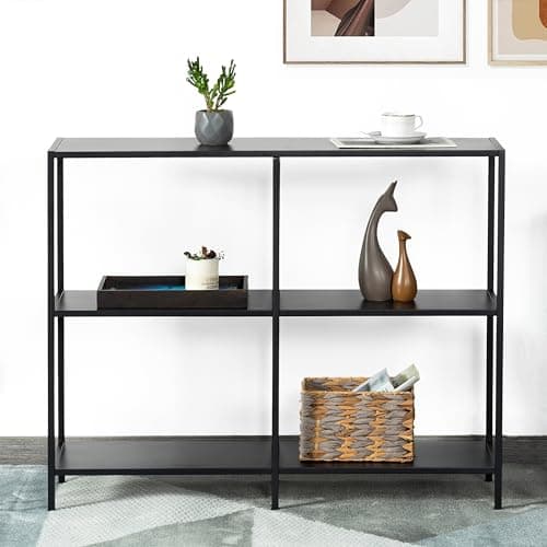 HDANI 31.5 Inch Narrow Entryway Table with 3 Tier Storage Shelves, Modern White Sofa Table