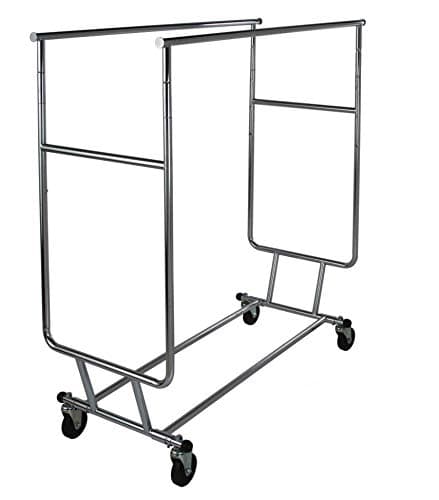 Commercial Grade Double Rail Rolling Clothing Rack - Solid Top Rails, Heavy Duty