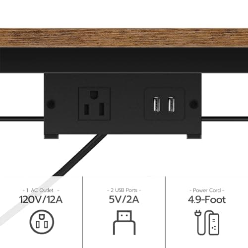 HOOBRO Black & Rustic Bakers Rack with Charging Station, BF15UHB01