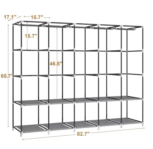 83 Inch Wide Portable Closet Wardrobe with Cover, Hanging Rods & Shelves, Grey
