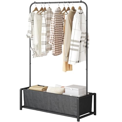 Heavy Duty Portable Clothes Hanging Garment Rack with Metal Shelf, Black (White)