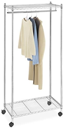 Whitmor Chrome Double Shelf Rolling Garment Organizer