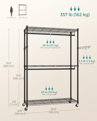 SONGMICS Heavy-Duty Rolling Clothing Rack, Ink Black ULGR414B01