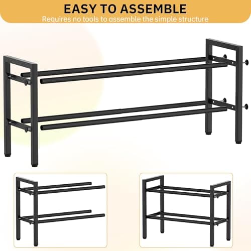 Expandable Metal 2-Tier Shoe Organizer, Black, Entryway Closet Storage
