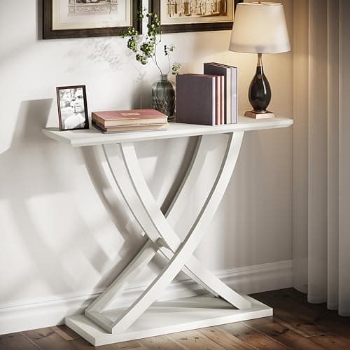 ChooChoo White Wood Console Table with Storage for Hall and Living Room