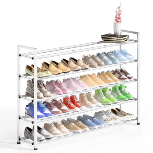Sturdy White Metal 4-Tier 18"-44" Adjustable Shoe Rack, Stores 20-24 Pairs