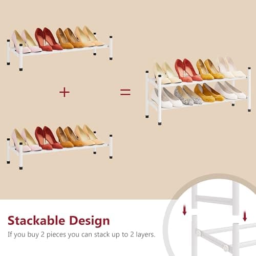 Tajsoon Expandable Metal Shoe Rack, 1 Tier, Adjustable & Stackable, White