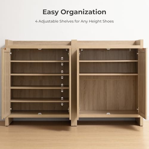 SICOTAS 6-Tier Rattan Shoe Cabinet, 41" Tall, 24 Pair Storage with Doors & Shelves, Light Oak Boho Entryway Closet Organ